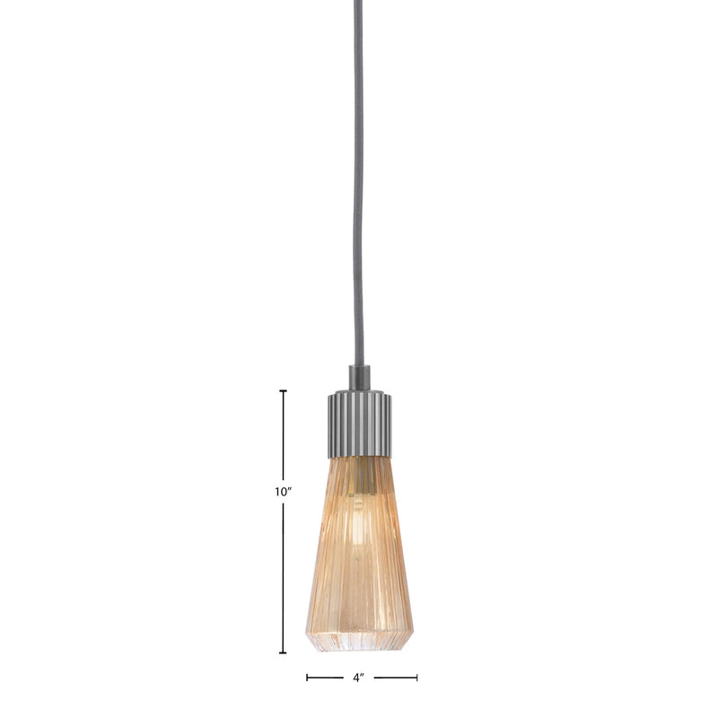 Toltec Everleigh 4in 1-Light Mini Pendant | Industrial Graphite and Amber Ribbed Glass | Kitchen Island & Dining Room | 4 x 10 in | Model 4802-GP-883