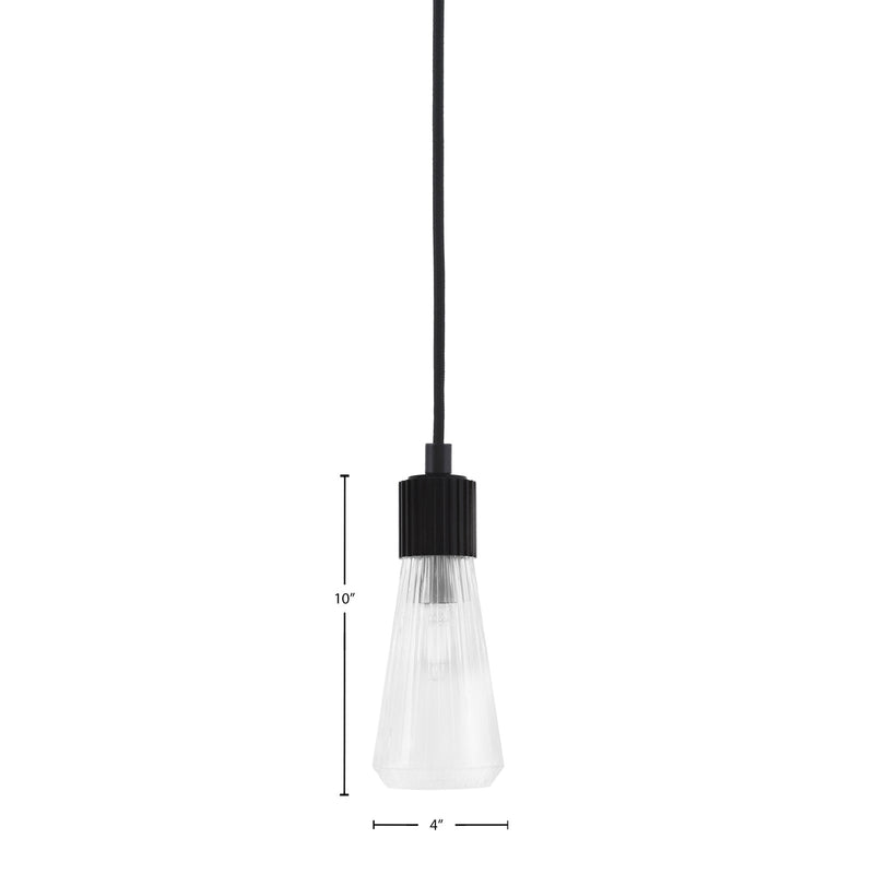 Toltec Everleigh 4in 1-Light Mini Pendant | Industrial Matte Black Steel and Clear Ribbed Glass | Kitchen Island & Dining Room | 4 x 10 in | Model 4802-MB-880