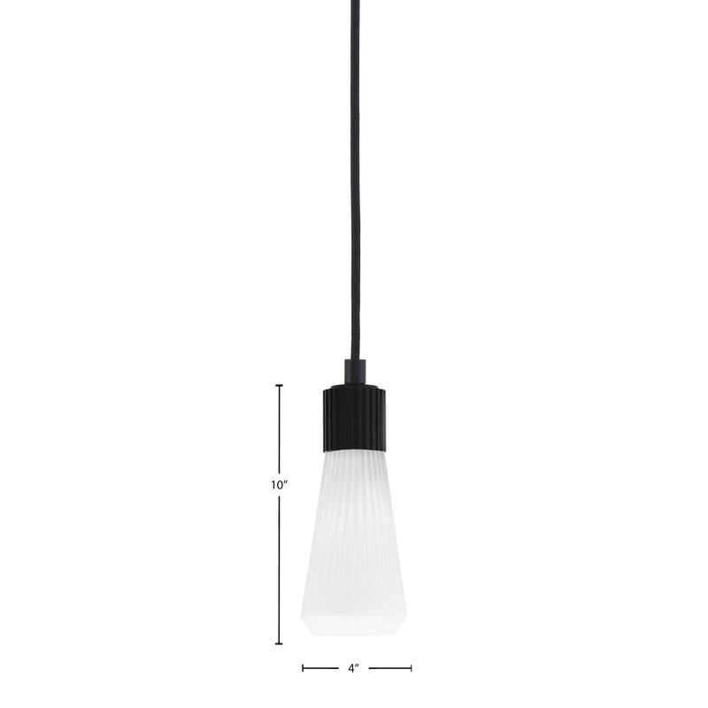 Toltec Everleigh 4in 1-Light Mini Pendant | Industrial Matte Black Steel and White Opal Ribbed Glass | Kitchen Island & Dining Room | 4 x 10 in | Model 4802-MB-881