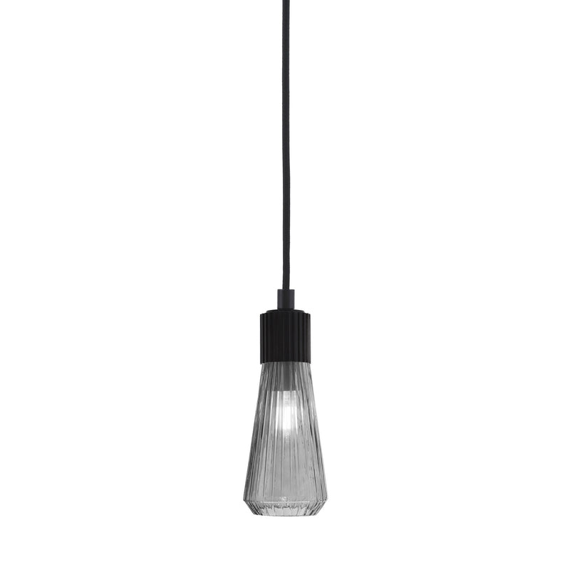 Toltec Everleigh 4in 1-Light Mini Pendant | Industrial Matte Black Steel and Smoke Ribbed Glass | Kitchen Island & Dining Room | 4 x 10 in | Model 4802-MB-882