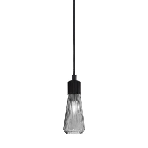 Toltec Everleigh 4in 1-Light Mini Pendant | Industrial Matte Black Steel and Smoke Ribbed Glass | Kitchen Island & Dining Room | 4 x 10 in | Model 4802-MB-882