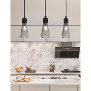 Toltec Everleigh 4in 1-Light Mini Pendant | Industrial Matte Black Steel and Smoke Ribbed Glass | Kitchen Island & Dining Room | 4 x 10 in | Model 4802-MB-882