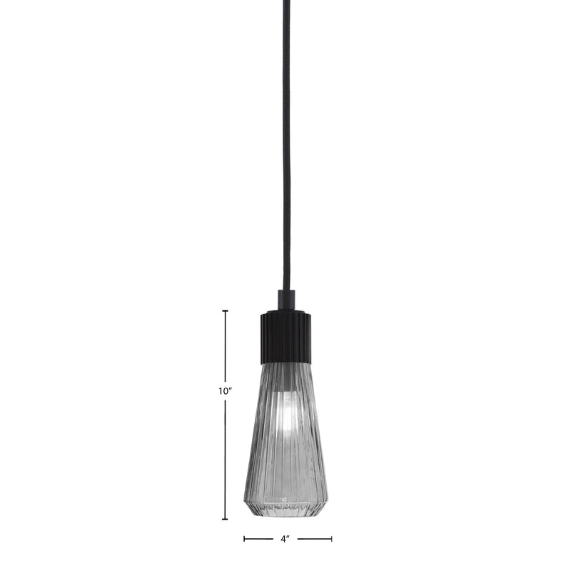 Toltec Everleigh 4in 1-Light Mini Pendant | Industrial Matte Black Steel and Smoke Ribbed Glass | Kitchen Island & Dining Room | 4 x 10 in | Model 4802-MB-882