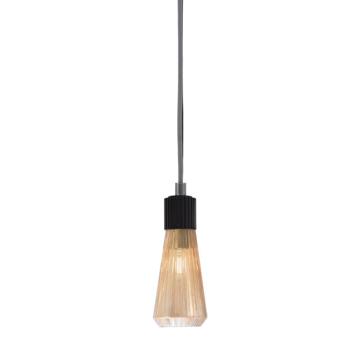 Toltec Everleigh 4in 1-Light Mini Pendant | Industrial Matte Black Steel and Amber Ribbed Glass | Kitchen Island & Dining Room | 4 x 10 in | Model 4802-MB-883