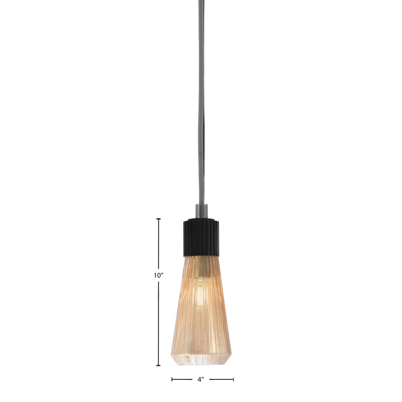 Toltec Everleigh 4in 1-Light Mini Pendant | Industrial Matte Black Steel and Amber Ribbed Glass | Kitchen Island & Dining Room | 4 x 10 in | Model 4802-MB-883