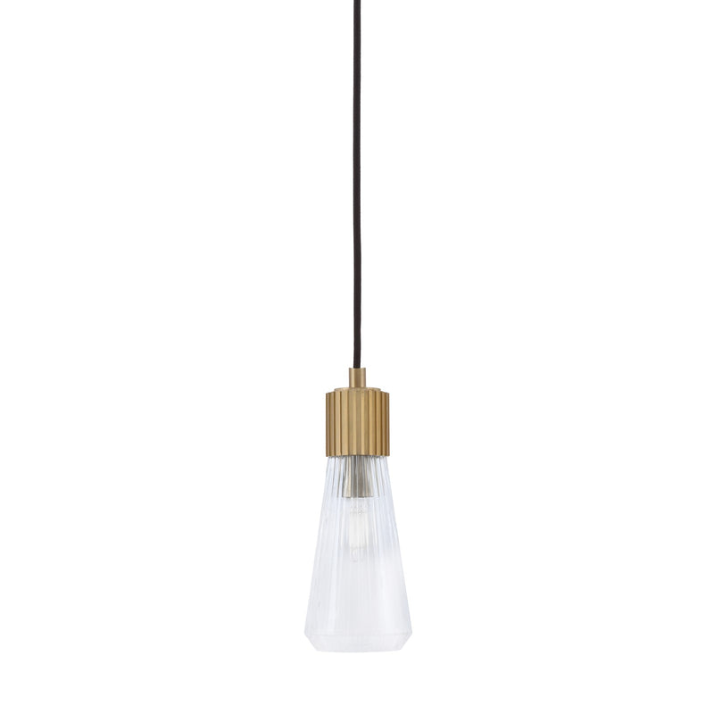 Toltec Everleigh 4in 1-Light Mini Pendant | Contemporary New Age Brass and Clear Ribbed Glass | Kitchen Island & Dining Room | 4 x 10 in | Model 4802-NAB-880
