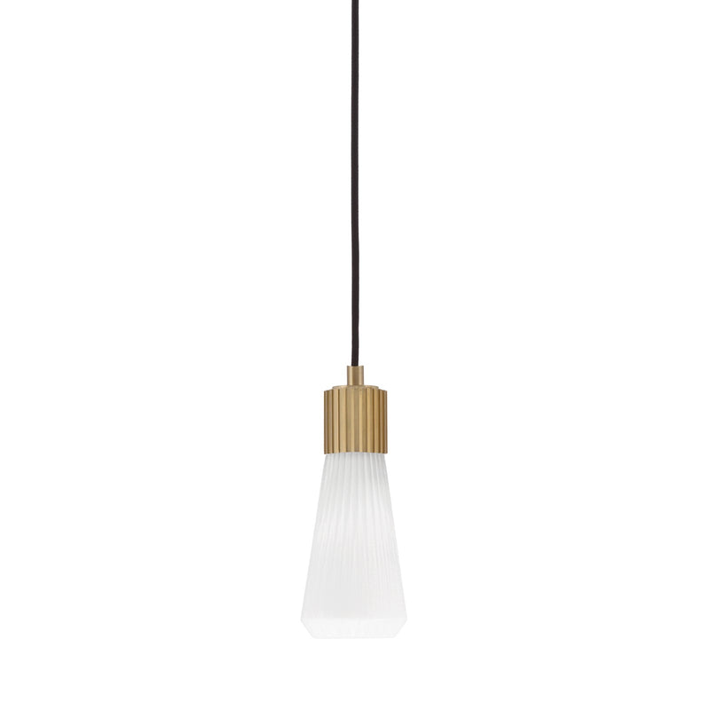 Toltec Everleigh 4in 1-Light Mini Pendant | Contemporary New Age Brass and White Opal Ribbed Glass | Kitchen Island & Dining Room | 4 x 10 in | Model 4802-NAB-881