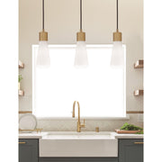 Toltec Everleigh 4in 1-Light Mini Pendant | Contemporary New Age Brass and White Opal Ribbed Glass | Kitchen Island & Dining Room | 4 x 10 in | Model 4802-NAB-881