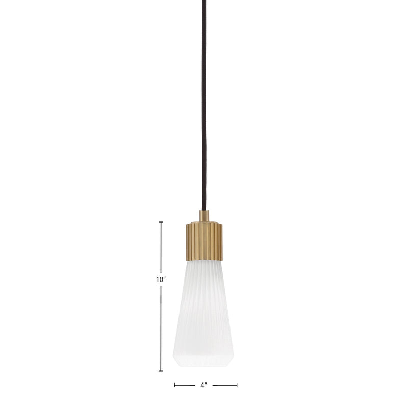 Toltec Everleigh 4in 1-Light Mini Pendant | Contemporary New Age Brass and White Opal Ribbed Glass | Kitchen Island & Dining Room | 4 x 10 in | Model 4802-NAB-881