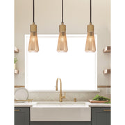 Toltec Everleigh 4in 1-Light Mini Pendant | Contemporary New Age Brass and Amber Ribbed Glass | Kitchen Island & Dining Room | 4 x 10 in | Model 4802-NAB-883