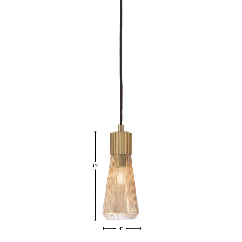 Toltec Everleigh 4in 1-Light Mini Pendant | Contemporary New Age Brass and Amber Ribbed Glass | Kitchen Island & Dining Room | 4 x 10 in | Model 4802-NAB-883