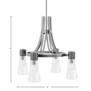 Toltec Everleigh 24in 4-Light Chandelier | Graphite Steel and Clear Ribbed Glass | Dining Room & Kitchen Island | 24 x 23 in | Model 4814-GP-880