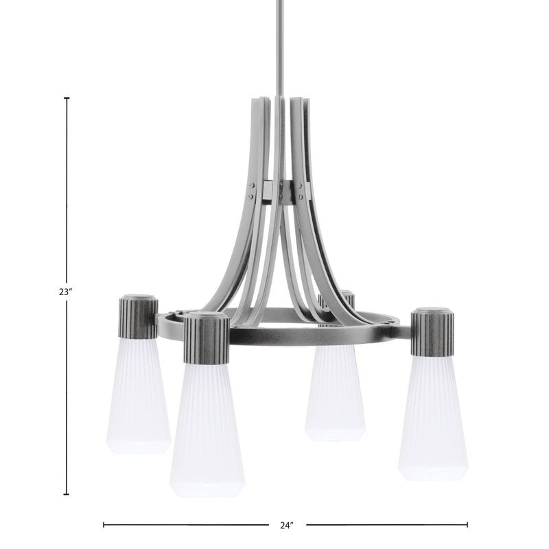 Toltec Everleigh 24in 4-Light Chandelier | Graphite Steel and White Opal Ribbed Glass | Dining Room & Kitchen Island | 24 x 23 in | Model 4814-GP-881