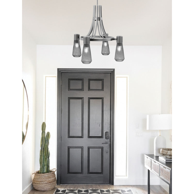 Toltec Everleigh 24in 4-Light Chandelier | Graphite Steel and Smoke Ribbed Glass | Dining Room & Kitchen Island | 24 x 23 in | Model 4814-GP-882