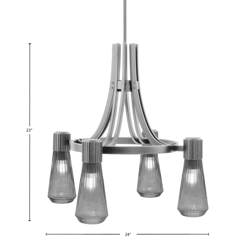 Toltec Everleigh 24in 4-Light Chandelier | Graphite Steel and Smoke Ribbed Glass | Dining Room & Kitchen Island | 24 x 23 in | Model 4814-GP-882