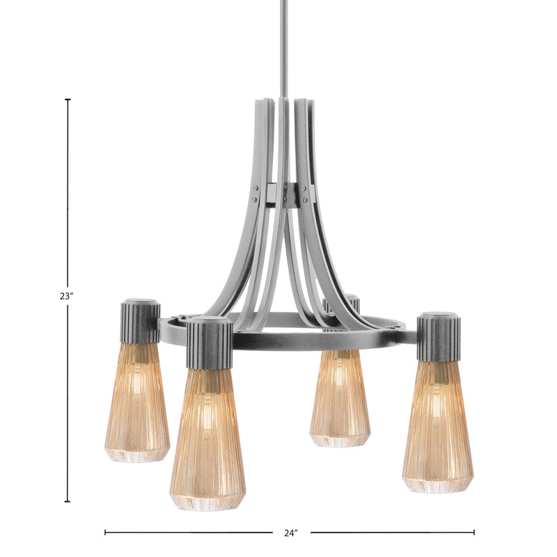 Toltec Everleigh 24in 4-Light Chandelier | Graphite Steel and Amber Ribbed Glass | Dining Room & Kitchen Island | 24 x 23 in | Model 4814-GP-883