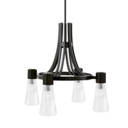 Toltec Everleigh 24in 4-Light Chandelier | Industrial Matte Black and Clear Ribbed Glass | Dining Room & Kitchen | 24 x 24 x 23 in | Model 4814-MB-880