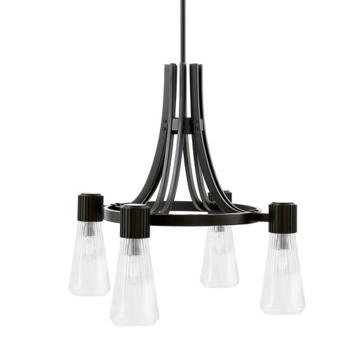 Toltec Everleigh 24in 4-Light Chandelier | Industrial Matte Black and Clear Ribbed Glass | Dining Room & Kitchen | 24 x 24 x 23 in | Model 4814-MB-880