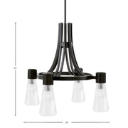 Toltec Everleigh 24in 4-Light Chandelier | Industrial Matte Black and Clear Ribbed Glass | Dining Room & Kitchen | 24 x 24 x 23 in | Model 4814-MB-880