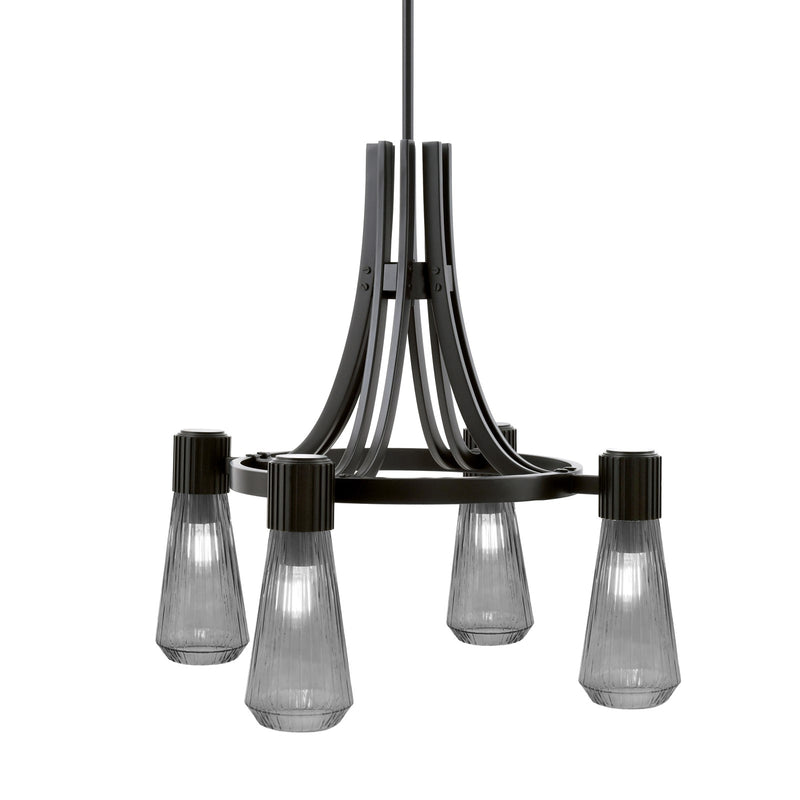 Toltec Everleigh 24in 4-Light Chandelier | Industrial Matte Black and Smoke Ribbed Glass | Dining Room & Kitchen | 24 x 24 x 23 in | Model 4814-MB-882