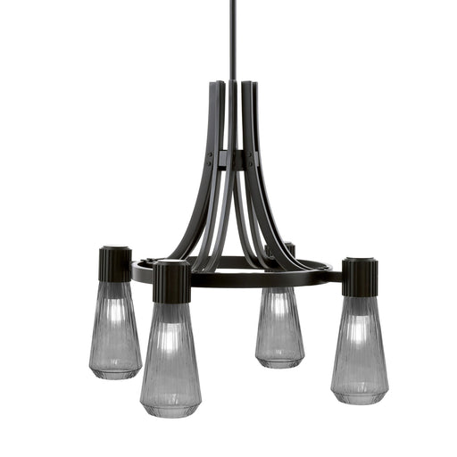 Toltec Everleigh 24in 4-Light Chandelier | Industrial Matte Black and Smoke Ribbed Glass | Dining Room & Kitchen | 24 x 24 x 23 in | Model 4814-MB-882