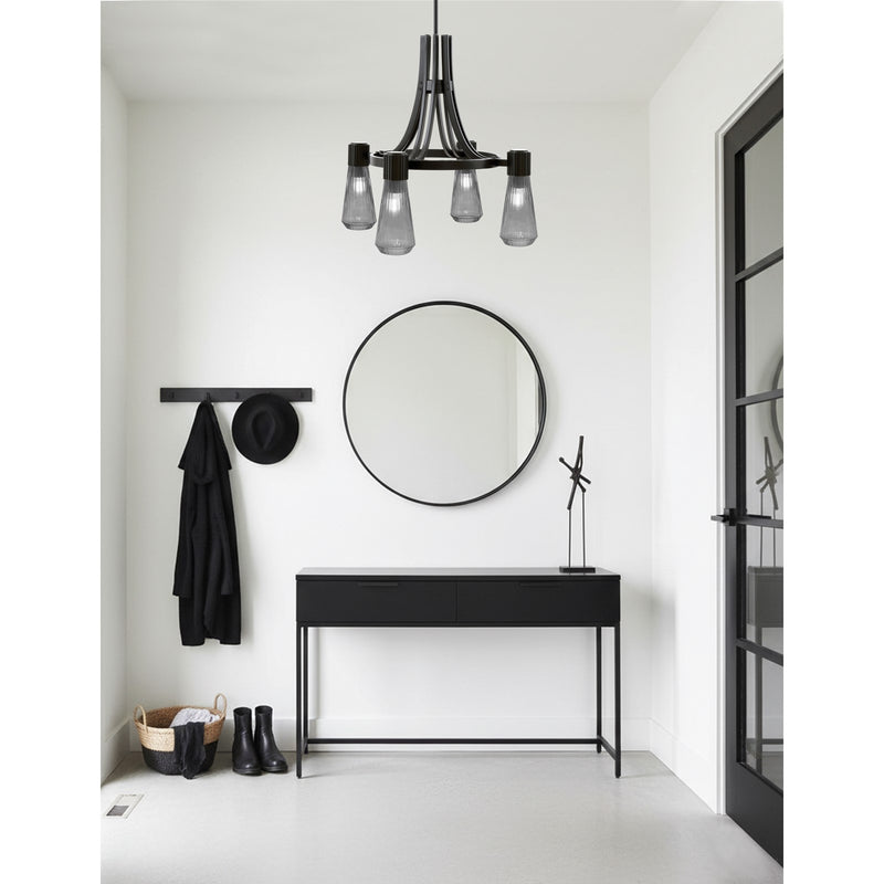 Toltec Everleigh 24in 4-Light Chandelier | Industrial Matte Black and Smoke Ribbed Glass | Dining Room & Kitchen | 24 x 24 x 23 in | Model 4814-MB-882