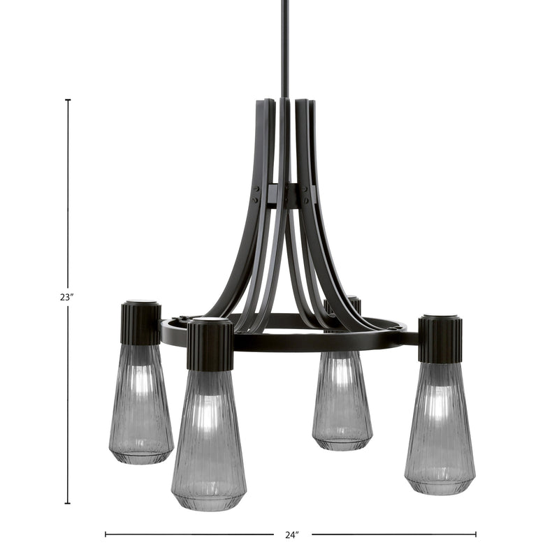 Toltec Everleigh 24in 4-Light Chandelier | Industrial Matte Black and Smoke Ribbed Glass | Dining Room & Kitchen | 24 x 24 x 23 in | Model 4814-MB-882