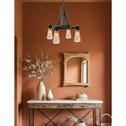 Toltec Everleigh 24in 4-Light Chandelier | Industrial Matte Black and Amber Ribbed Glass | Dining Room & Kitchen | 24 x 24 x 23 in | Model 4814-MB-883