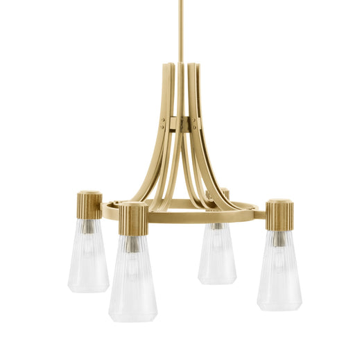 Toltec Everleigh 24in 4-Light Chandelier | New Age Brass and Clear Ribbed Glass | Dining Room & Kitchen | 24 x 23 in | Model 4814-NAB-880