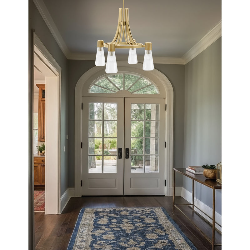 Toltec Everleigh 24in 4-Light Chandelier | New Age Brass and Clear Ribbed Glass | Dining Room & Kitchen | 24 x 23 in | Model 4814-NAB-880