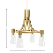 Toltec Everleigh 24in 4-Light Chandelier | New Age Brass and Clear Ribbed Glass | Dining Room & Kitchen | 24 x 23 in | Model 4814-NAB-880