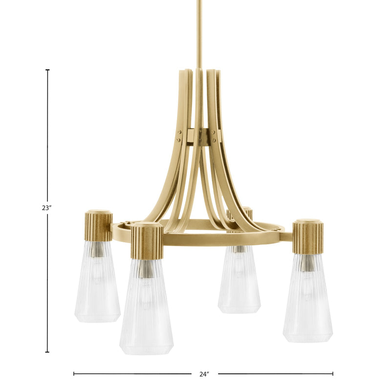 Toltec Everleigh 24in 4-Light Chandelier | New Age Brass and Clear Ribbed Glass | Dining Room & Kitchen | 24 x 23 in | Model 4814-NAB-880
