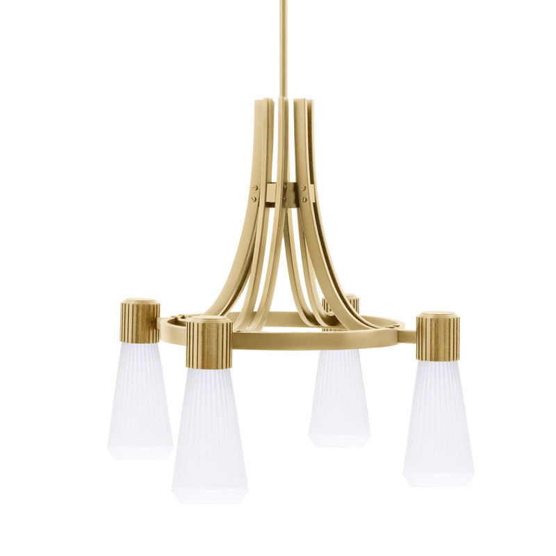 Toltec Everleigh 24in 4-Light Chandelier | New Age Brass and White Opal Ribbed Glass | Dining Room & Kitchen | 24 x 23 in | Model 4814-NAB-881