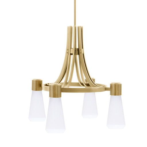 Toltec Everleigh 24in 4-Light Chandelier | New Age Brass and White Opal Ribbed Glass | Dining Room & Kitchen | 24 x 23 in | Model 4814-NAB-881