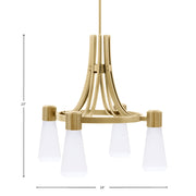 Toltec Everleigh 24in 4-Light Chandelier | New Age Brass and White Opal Ribbed Glass | Dining Room & Kitchen | 24 x 23 in | Model 4814-NAB-881