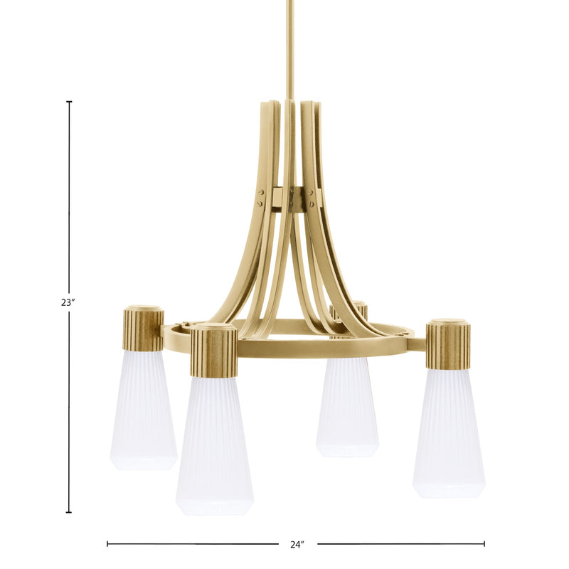 Toltec Everleigh 24in 4-Light Chandelier | New Age Brass and White Opal Ribbed Glass | Dining Room & Kitchen | 24 x 23 in | Model 4814-NAB-881