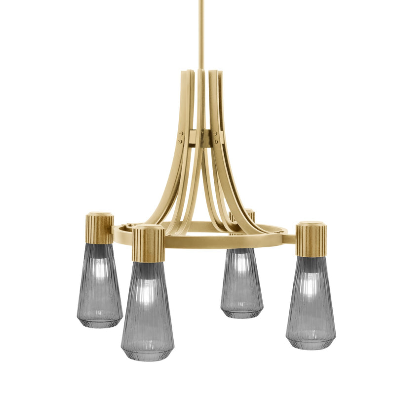 Toltec Everleigh 24in 4-Light Chandelier | New Age Brass and Smoke Ribbed Glass | Dining Room & Living Room | 24 x 23 in | Model 4814-NAB-882