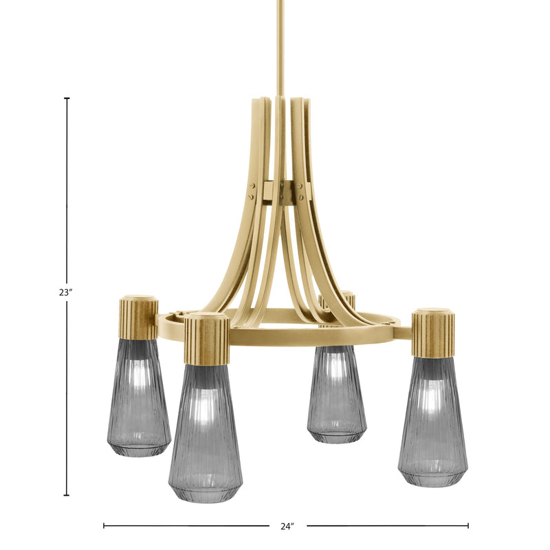 Toltec Everleigh 24in 4-Light Chandelier | New Age Brass and Smoke Ribbed Glass | Dining Room & Living Room | 24 x 23 in | Model 4814-NAB-882