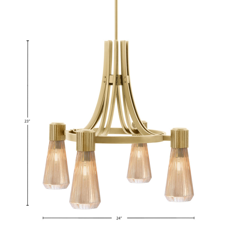 Toltec Everleigh 24in 4-Light Chandelier | New Age Brass and Amber Ribbed Glass | Dining Room & Kitchen | 24 x 23 in | Model 4814-NAB-883