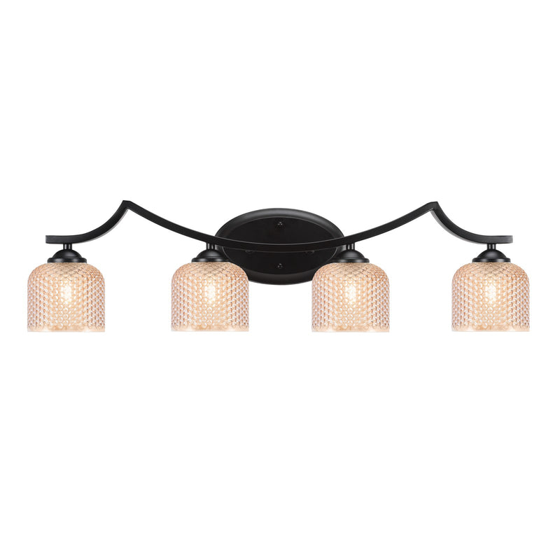 Toltec Zilo 31.5in 4-Light Bath Bar | Matte Black Steel and Amber Textured Glass | Bathroom Vanity & Powder Room | 31.5 x 9 x 8 in | Model 554-MB-4613