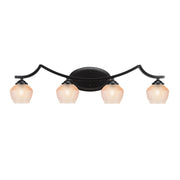 Toltec Zilo 31.5in 4-Light Bath Bar | Industrial Matte Black Steel and Amber Textured Glass | Bathroom Vanity | 31.5 x 9 x 8.75 in | Model 554-MB-4623