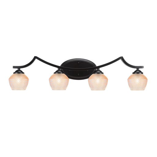 Toltec Zilo 31.5in 4-Light Bath Bar | Industrial Matte Black Steel and Amber Textured Glass | Bathroom Vanity | 31.5 x 9 x 8.75 in | Model 554-MB-4623