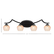 Toltec Zilo 31.5in 4-Light Bath Bar | Industrial Matte Black Steel and Amber Textured Glass | Bathroom Vanity | 31.5 x 9 x 8.75 in | Model 554-MB-4623