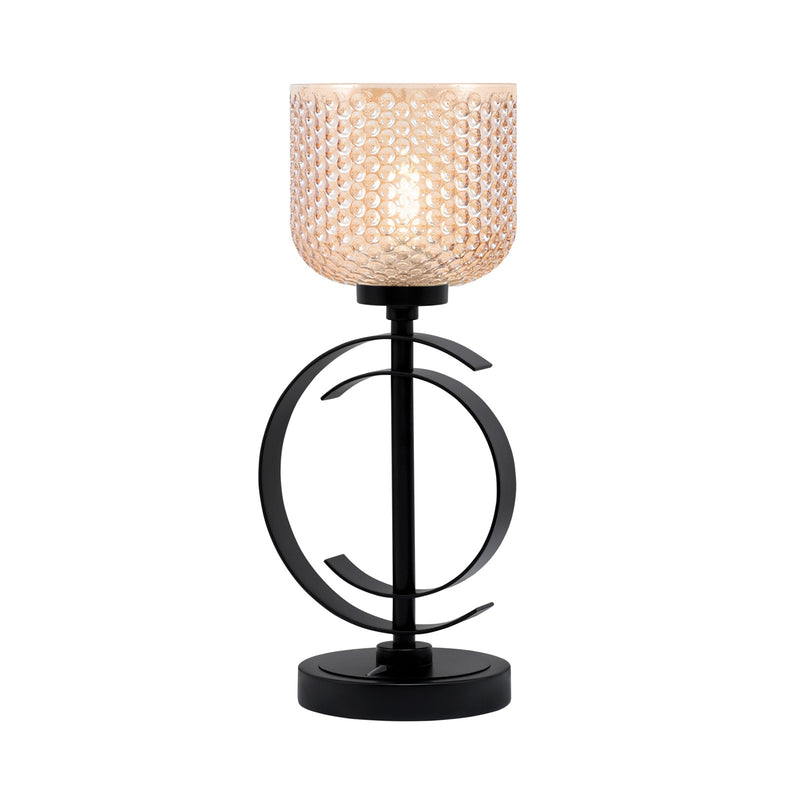 Toltec Accent Lamp 1-Light Table Lamp | Modern Matte Black Steel and Amber Textured Glass | Bedside & Desk Accent | 7.25 x 7.25 x 16.75 in | Model 56-MB-4613