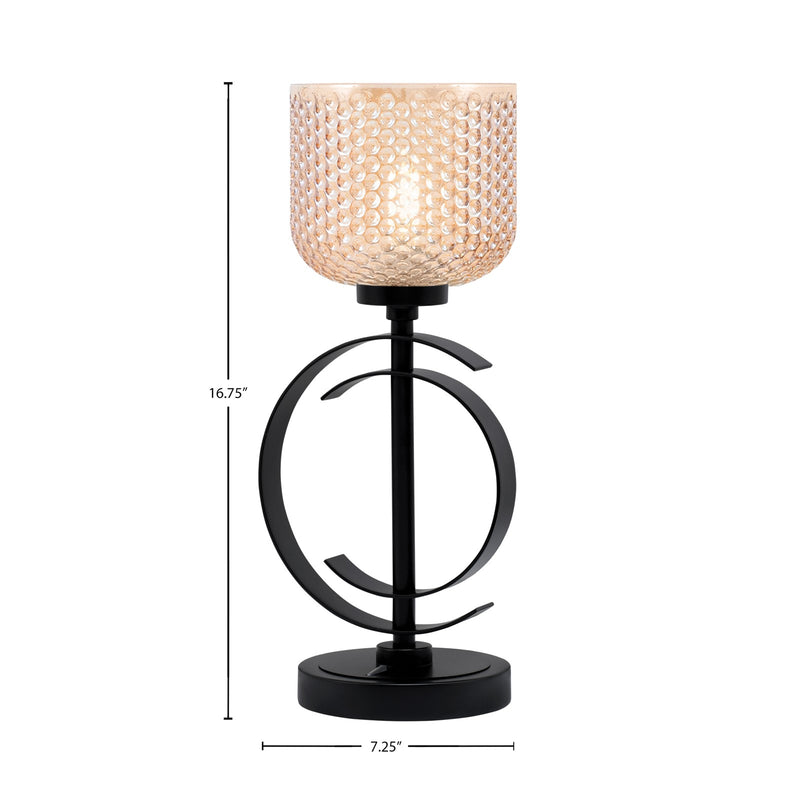 Toltec Accent Lamp 1-Light Table Lamp | Modern Matte Black Steel and Amber Textured Glass | Bedside & Desk Accent | 7.25 x 7.25 x 16.75 in | Model 56-MB-4613