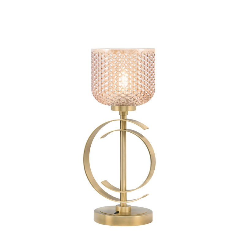 Toltec Accent Lamp 1-Light Table Lamp | Modern New Age Brass Steel and Amber Textured Glass | Bedside & Desk Accent | 7.25 x 7.25 x 16.75 in | Model 56-NAB-4613