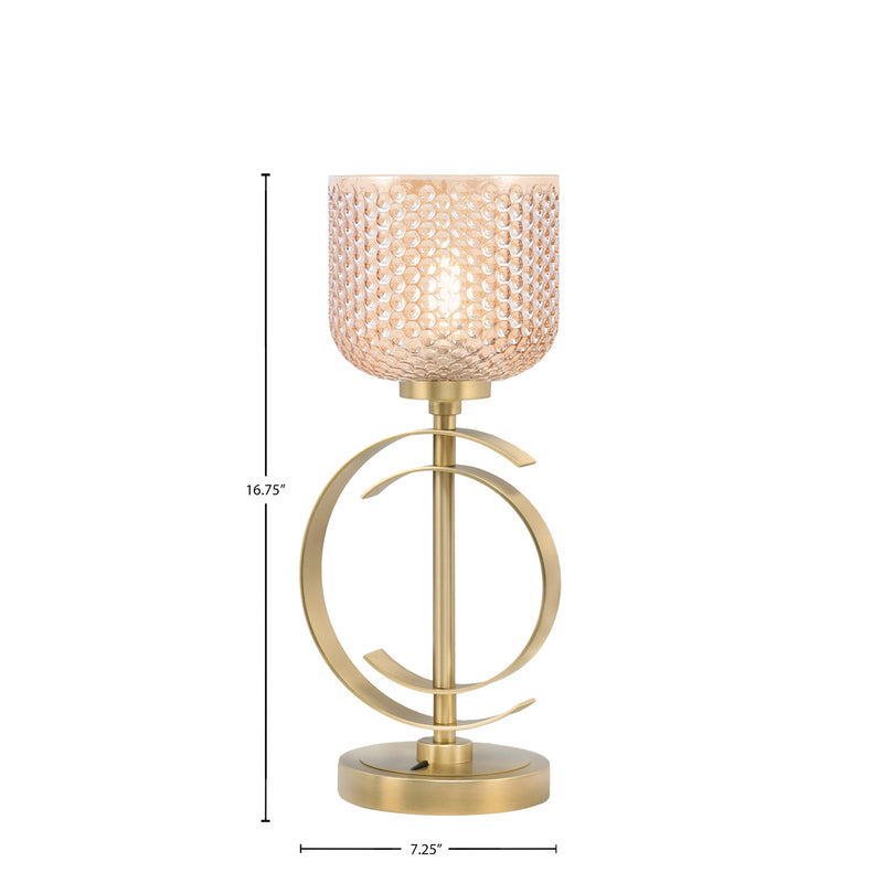 Toltec Accent Lamp 1-Light Table Lamp | Modern New Age Brass Steel and Amber Textured Glass | Bedside & Desk Accent | 7.25 x 7.25 x 16.75 in | Model 56-NAB-4613