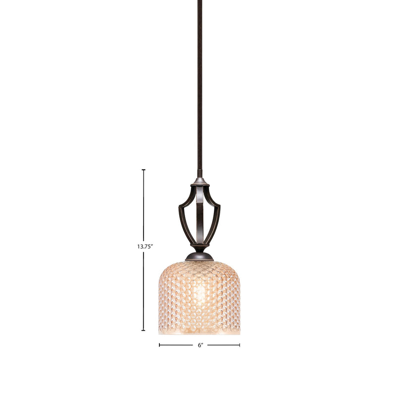 Toltec Zilo 6in 1-Light Mini Pendant | Modern Dark Granite Steel and Amber Textured Glass | Kitchen Island & Counter | 6 x 6 x 13.75 in | Model 561-DG-4613