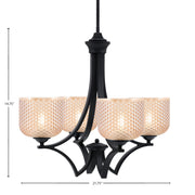 Toltec Zilo 22in 4-Light Uplight Chandelier | Industrial Matte Black and Amber Textured Glass | Dining Room & Entryway | 22 x 22 x 20 in | Model 564-MB-4613