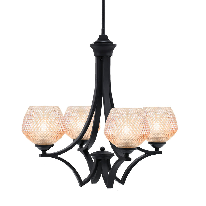 Toltec Zilo 21.75in 4-Light Uplight Chandelier | Dark Granite Steel and Amber Textured Glass | Dining Room & Living Room | 21.75 x 21.75 x 19.75 in | Model 564-MB-4623